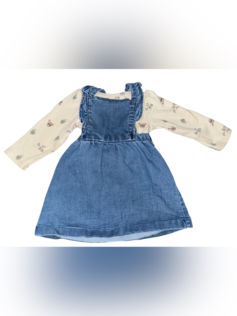 Denim Pinafore Dress with Cream Printed Long Sleeve Top Carters 12m